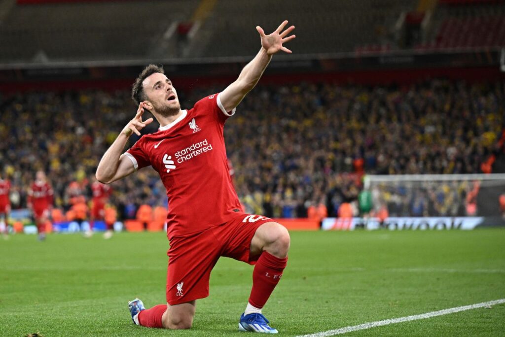 Diogo Jota deve desfalcar o Liverpool após lesão no joelho (Foto: Oli Scarff/AFP)