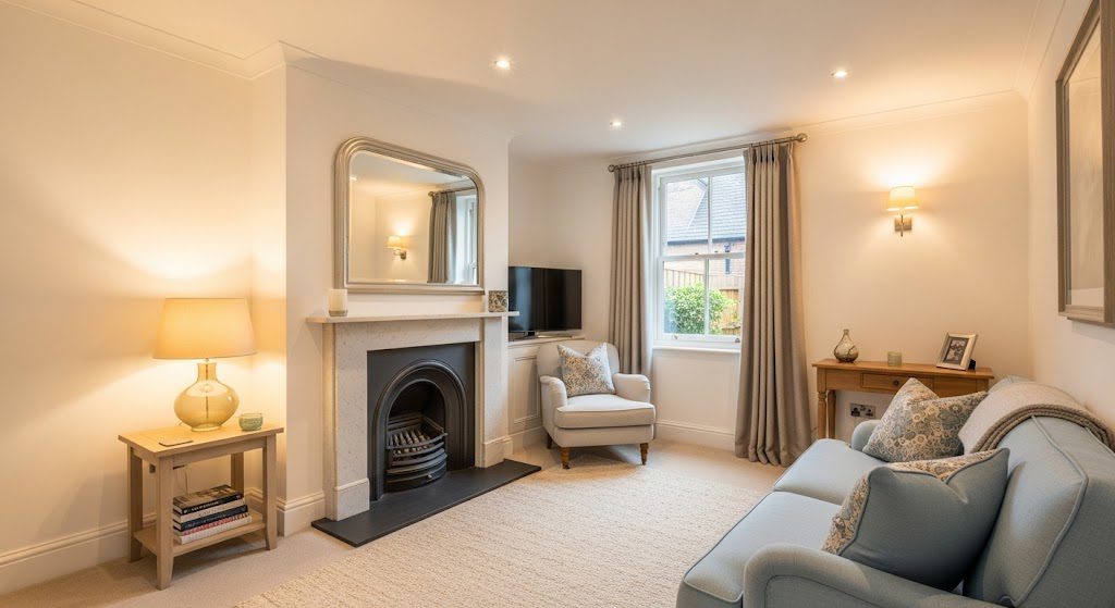 Ambiente pequeno e iluminado. Imagem criada por IA