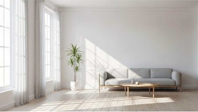 Sala de estar minimalista. Imagem criada com IA