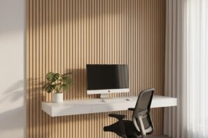 Revestimentos: painéis ripados e madeira natural dominam a estética acolhedora e contemporânea