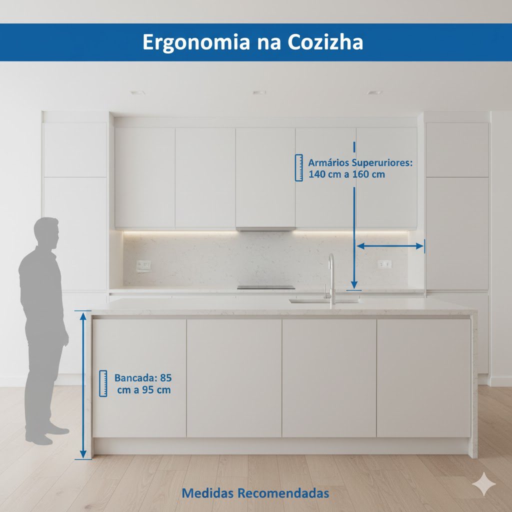 Ergonomia na Cozinha: guia de alturas ideais para bancadas e armários