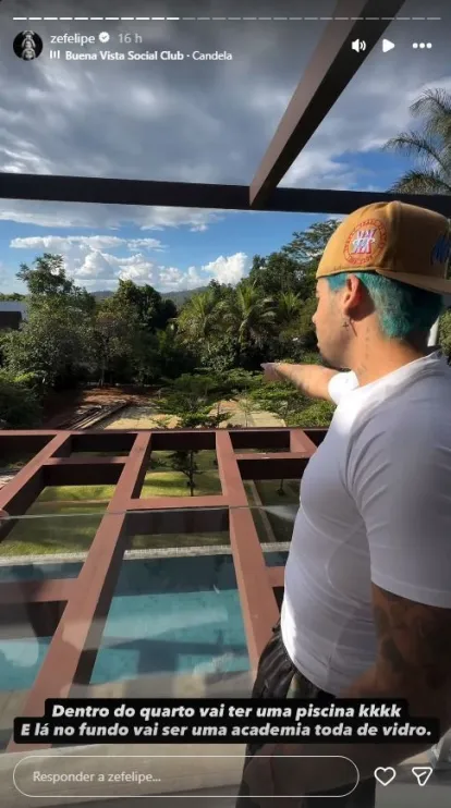 Zé Felipe mostra nova mansão com piscina na suíte e academia panorâmica