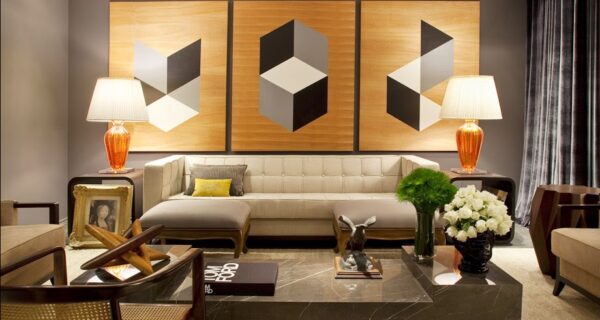 Estampas Geométricas 2026: Sofisticação estruturada para salas modernas