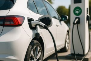 Recarga de carro elétrico. Imagem gerada por IA