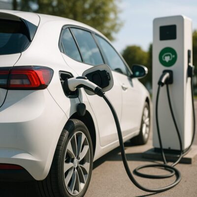 Recarga de carro elétrico. Imagem gerada por IA