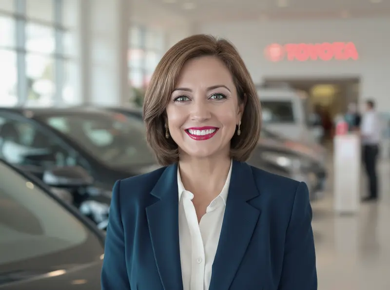Toyota anuncia nova gerente comercial no Brasil Retrato de Soraya Battistini, nova gerente-geral Comercial da Toyota, em um showroom.