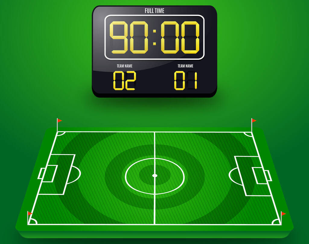 Representação grafica de um campo de futebol com o placar acima