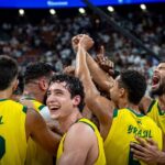 Jogadores do Brasil festejam vitória em cima dos EUA