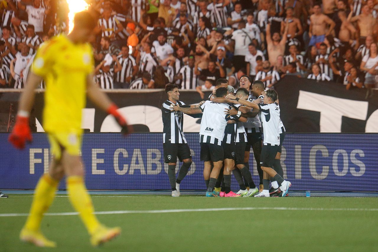 Jogadores do Botafogo comemoram gol sobre o Internacional