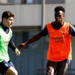 Vinícius Júnior durante o último treino do Real Madrid