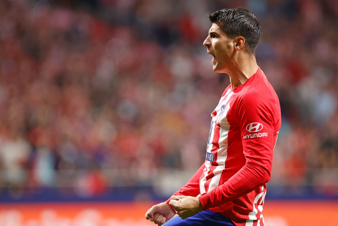 Morata comemorando gol marcado pelo Atlético de Madrid