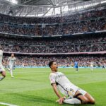 Jude Bellingham comemora gol com o Real Madrid no Espanhol