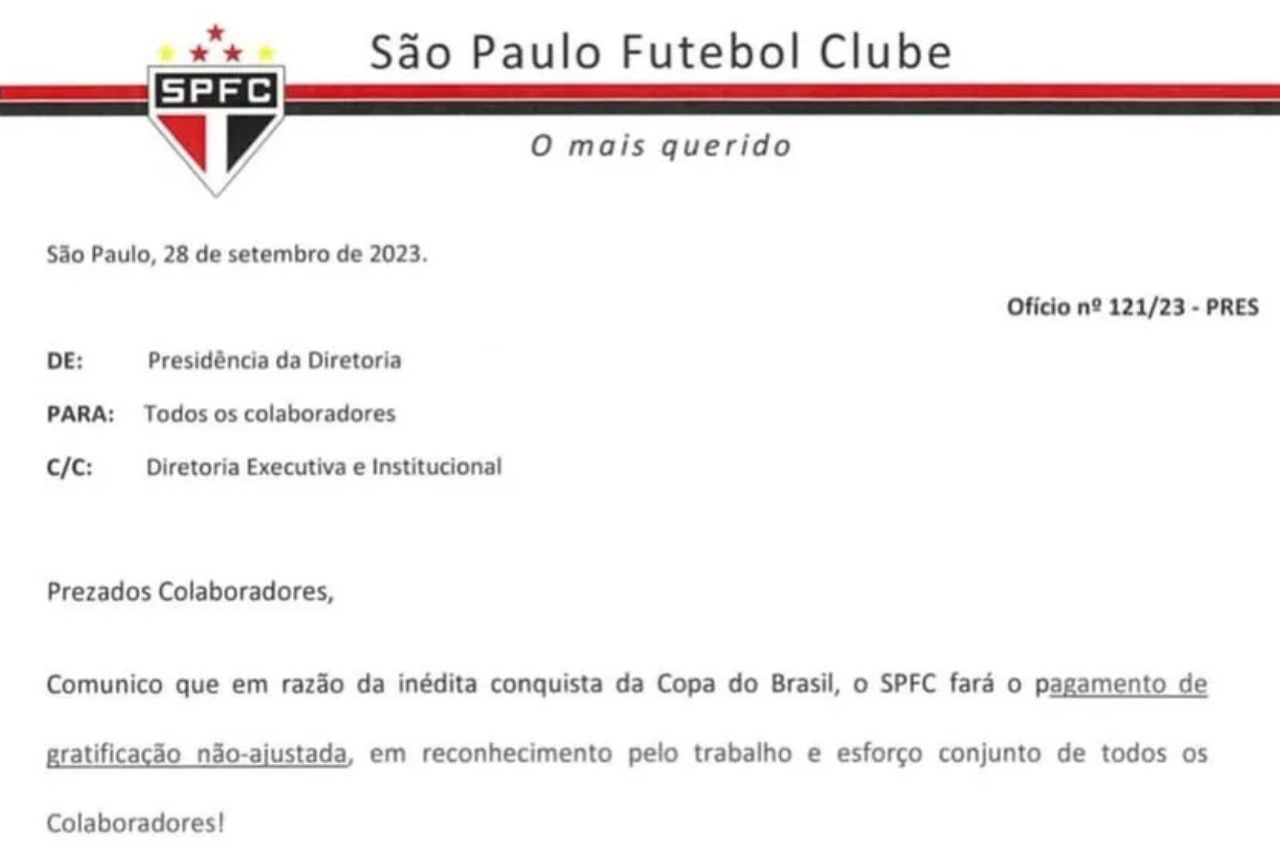 Carta divulgada pelo presidente do São Paulo