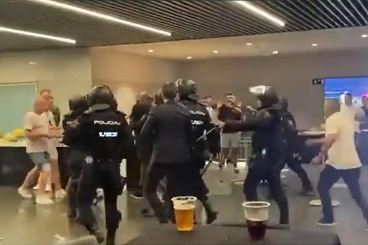 Confusão tomou camarotes do Estádio Metropolitano de Madrid (Foto: Twitter/Reprodução)