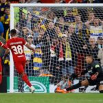 Gravenberch marcou o primeiro gol do Liverpool (Foto: UEFA/Divulgação)