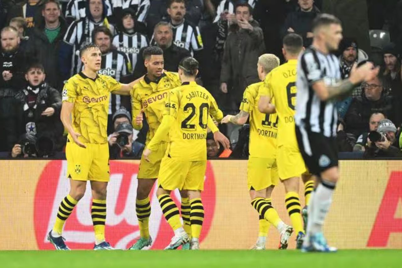 Nmecha marcou o gol da vitória do Borussia Dortmund sobre o Newcastle (Foto: UEFA/Divulgação)