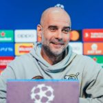 Pep Guardiola em coletiva do Manchester City