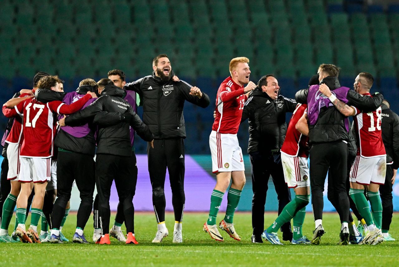 Jogadores da Hungria comemoram o gol que garantiu a vaga