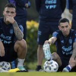 Lautaro e Di María em treino da Argentina