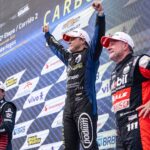 Marcos Gomes, Felipe Massa e Rubens Barrichello em pódio da Stock Car em Interlagos