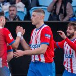 Jogadores do Girona comemora vitória sobre o Celta no Campeonato Espanhol