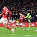 Saka marcou o segundo gol na vitória do Arsenal sobre o Nottingham Forest (Foto: X/Reprodução)