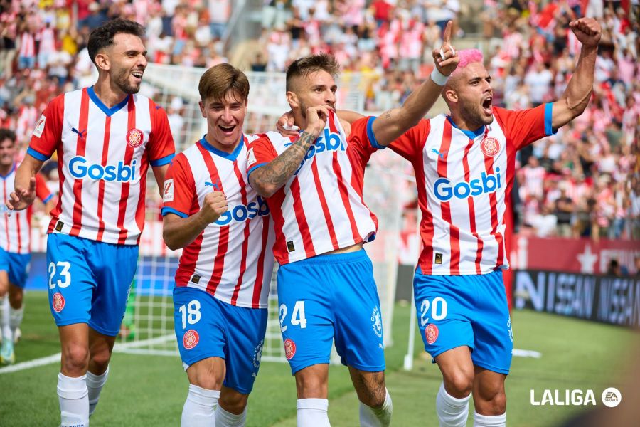 Uefa: Jogadores do Girona comemoram gol na LaLiga 2023/24