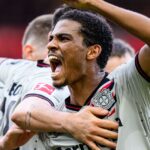 Amine Adli comemora gol pelo Bayer Leverkusen na Bundesliga em 2024