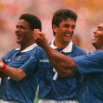 Mazinho, Bebeto e Romário, na comemoração icônica na Copa do Mundo de 1994