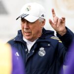 Treinador Carlo Ancelotti, em treino do Real Madrid