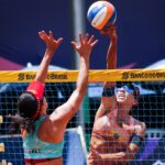 Lance de jogo do Circuito Brasileiro de Vôlei de Praia 2024, em Campo Grande