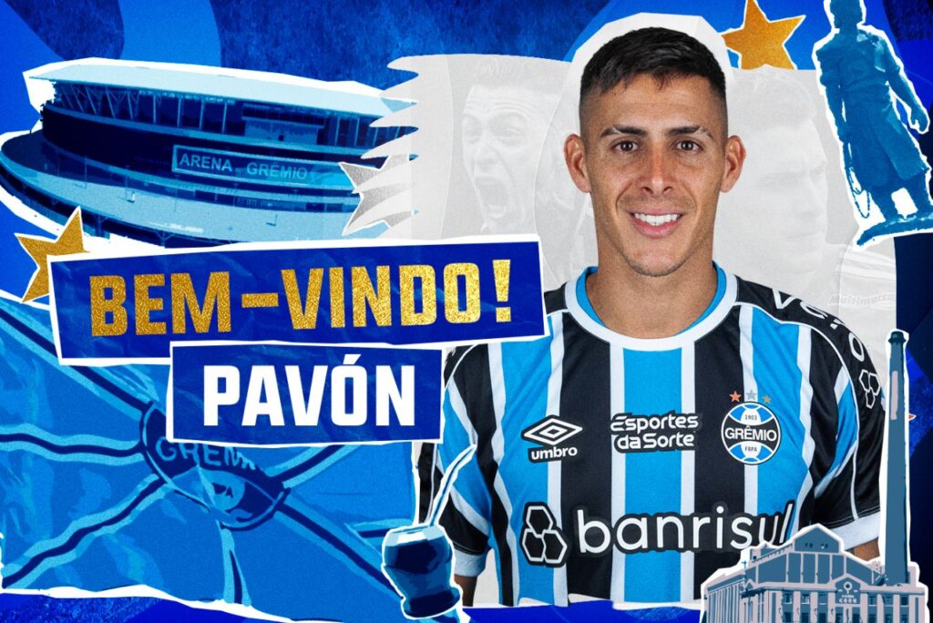Arte do anúncio de Cristian Pavón como reforço do Grêmio