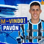 Arte do anúncio de Cristian Pavón como reforço do Grêmio
