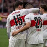 jogadores do Stuttgart comemoram gol contra o Mainz na Bundesliga em 2024