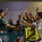 Flaco Lópéz marcou o 1º gol da vitória do Palmeiras. Foto: Cesar Greco/Palmeiras