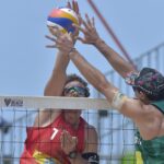 Pedro Solberg em jogo contra a Suíça do Challenge do Recife do Circuito Brasileiro de Vôlei de Praia