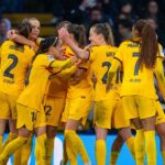 Jogadoras do Barcelona comemoram grande vitória
