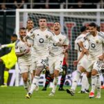 Gianluca Mancini comemora gol pela Roma contra o Milan na Liga Europa em 2024