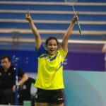 Juliana Viana em jogo do Mundial de Badminton 2023