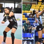 Recorte com Natinha, do Praia Clube, e Kisy, do Minas, em treino no Geraldão para a final da Superliga 2023/24