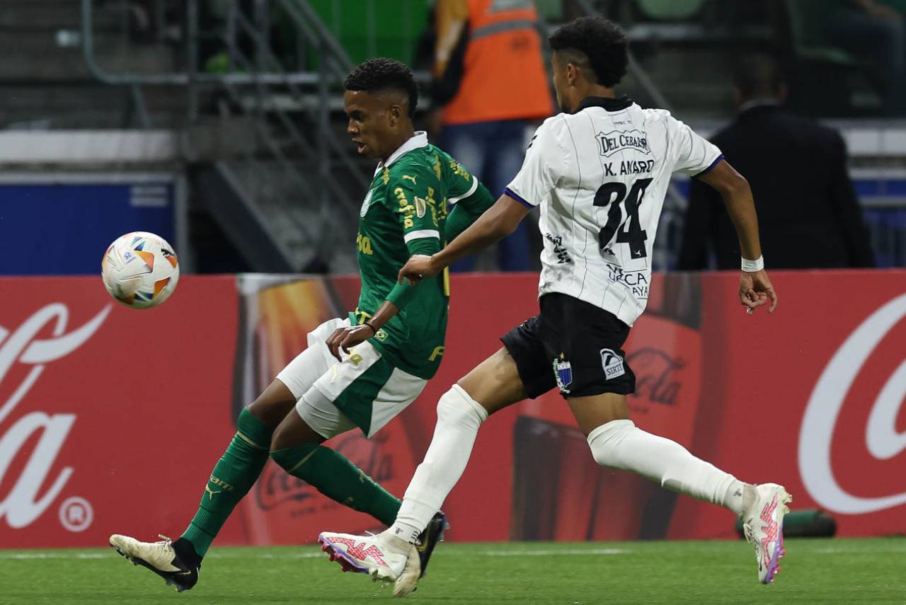 Estevão marcou o primeiro gol pelo profissional do Palmeiras. Foto: Cesar Greco/Palmeiras