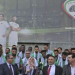 Membros da Federação Palestina de Futebol em 2019 (Foto: Abbas Momani/AFP)