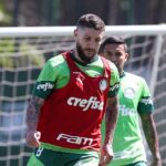 Zé Rafael e Dudu durante o treino do Palmeiras nesta terça-feira (30). Foto: Cesar Greco/ Palmeiras