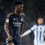 Volante Aurélien Tchouaméni em jogo do Real Madrid em 2024