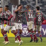 Jogadores do Fluminense comemoram gol