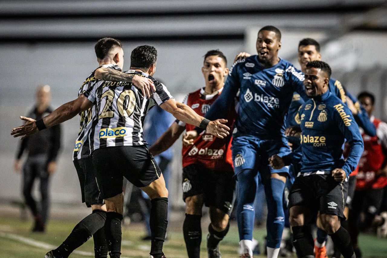 Jogadores do Santos comemoram gol