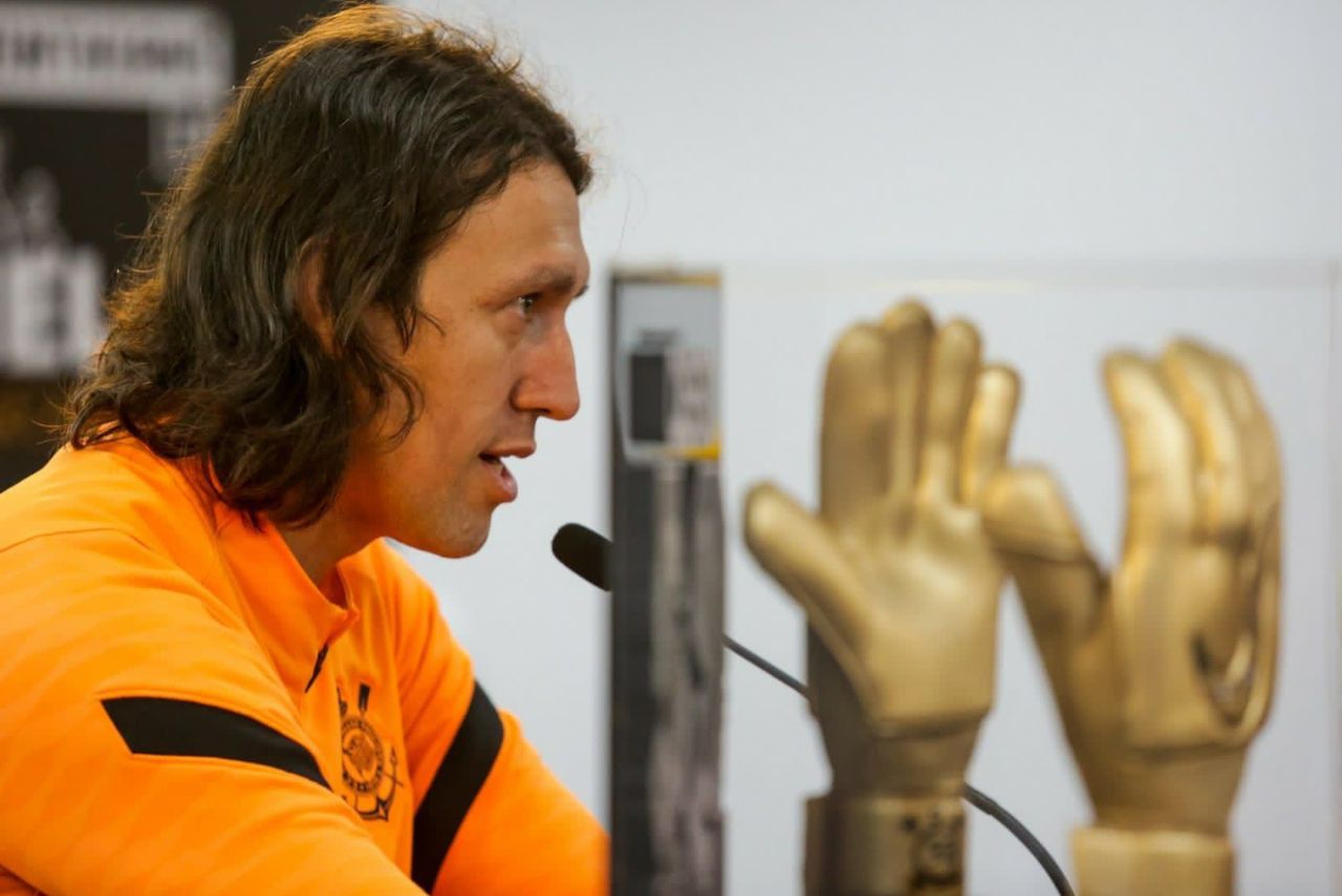Goleiro Cássio Ramos em entrevista coletiva no Corinthians em 2022