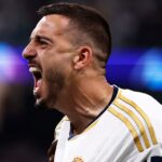 Atacante Joselu comemora gol em jogo do Real Madrid