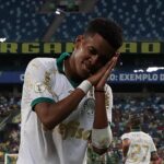 Estevão marcou o segundo gol do Palmeiras no jogo. Foto: Reprodução/X