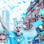 Pep Guardiola durante a comemoração do título inglês. Foto: Reprodução/X